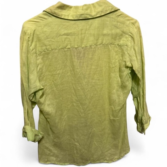 Green Linen Button-Down 3/4 sleeve  Shirt- women’s small - Picture 4 of 4